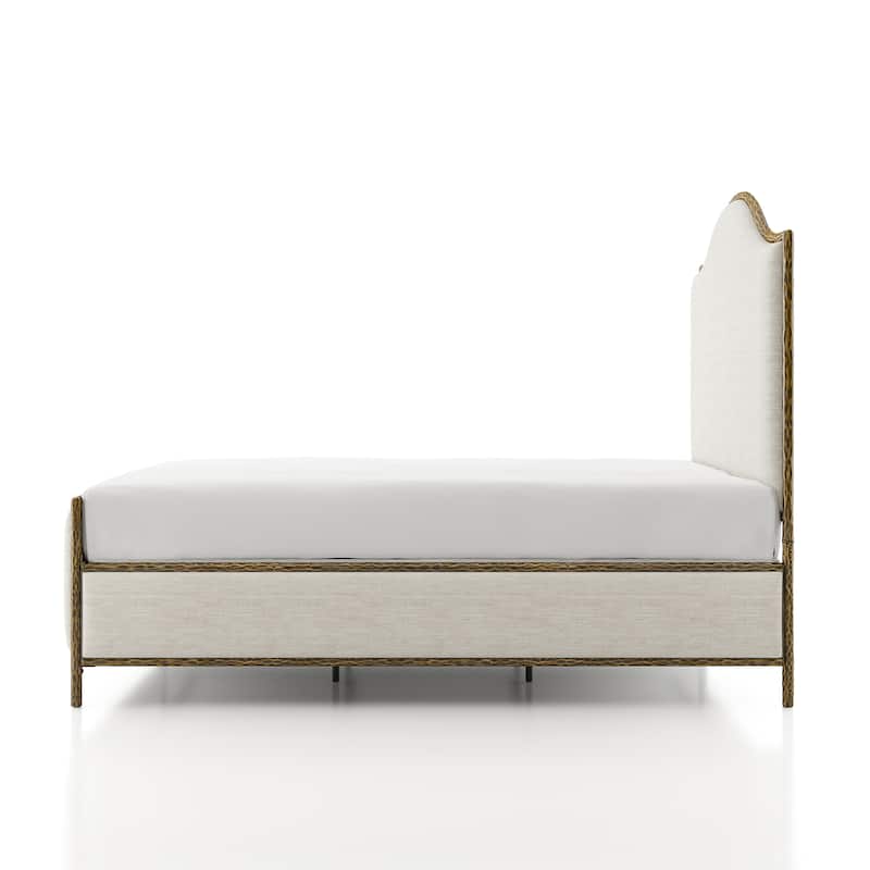 247 Shop At Home Lalia Modern Beige Upholstered Hammered Metal Camelback Bed