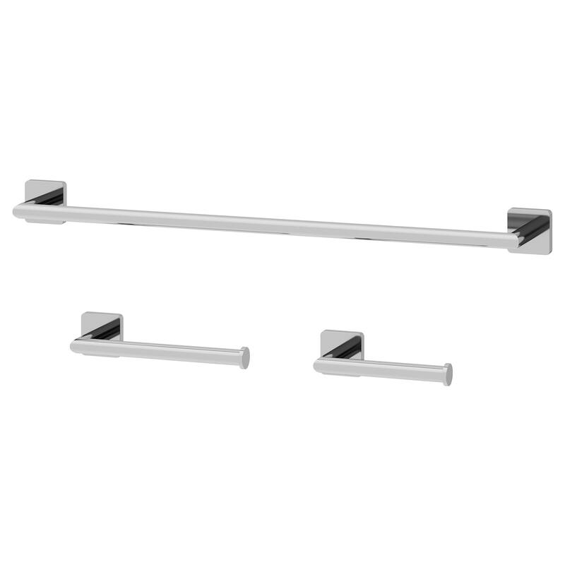 VIGO Satro 3-Piece Bathroom Hardware Accessory Set with 24 in. Towel Bar, Toilet Paper Holder, Hand Towel Holder - Chrome