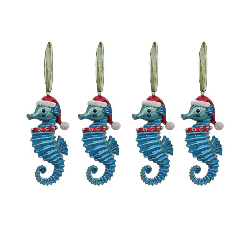 National Tree Company HGTV Home Collection Glass Seahorse Ornaments, Set of 4 - 5 in