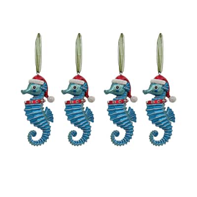 National Tree Company HGTV Home Collection Glass Seahorse Ornaments, Set of 4 - 5 in