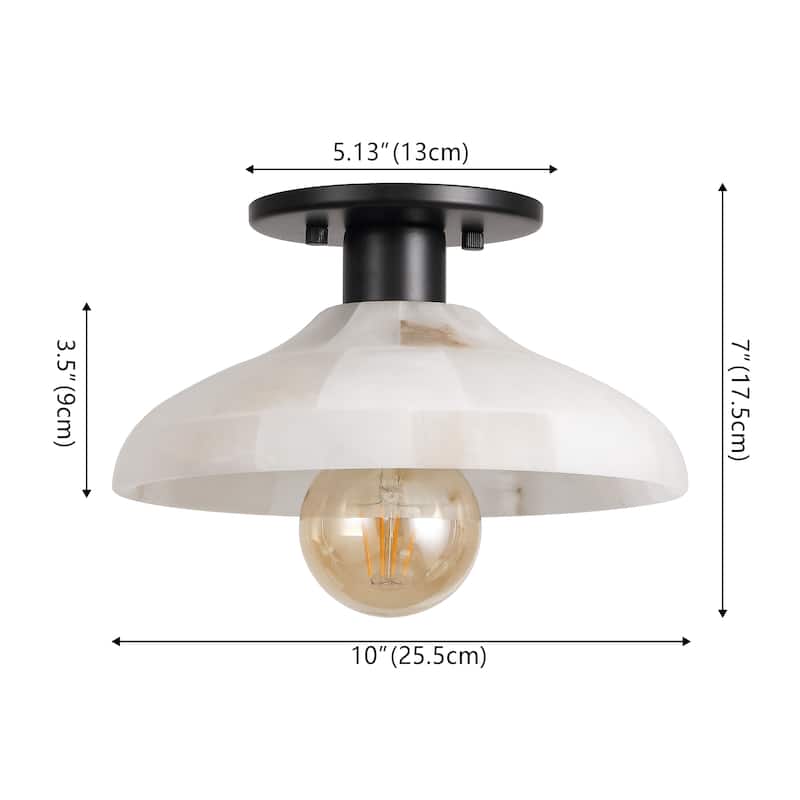 Aubrey 10" 1-Light Mid-Century Classic Alabaster/Iron LED Semi Flush Mount, White/Brass Gold, by JONATHAN Y