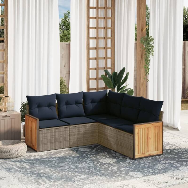 vidaXL 5/6 Piece Patio Sofa Set with Cushions Black/Gray Poly Rattan - 24.4 x 24.4 x 27.2 - Gray Without table