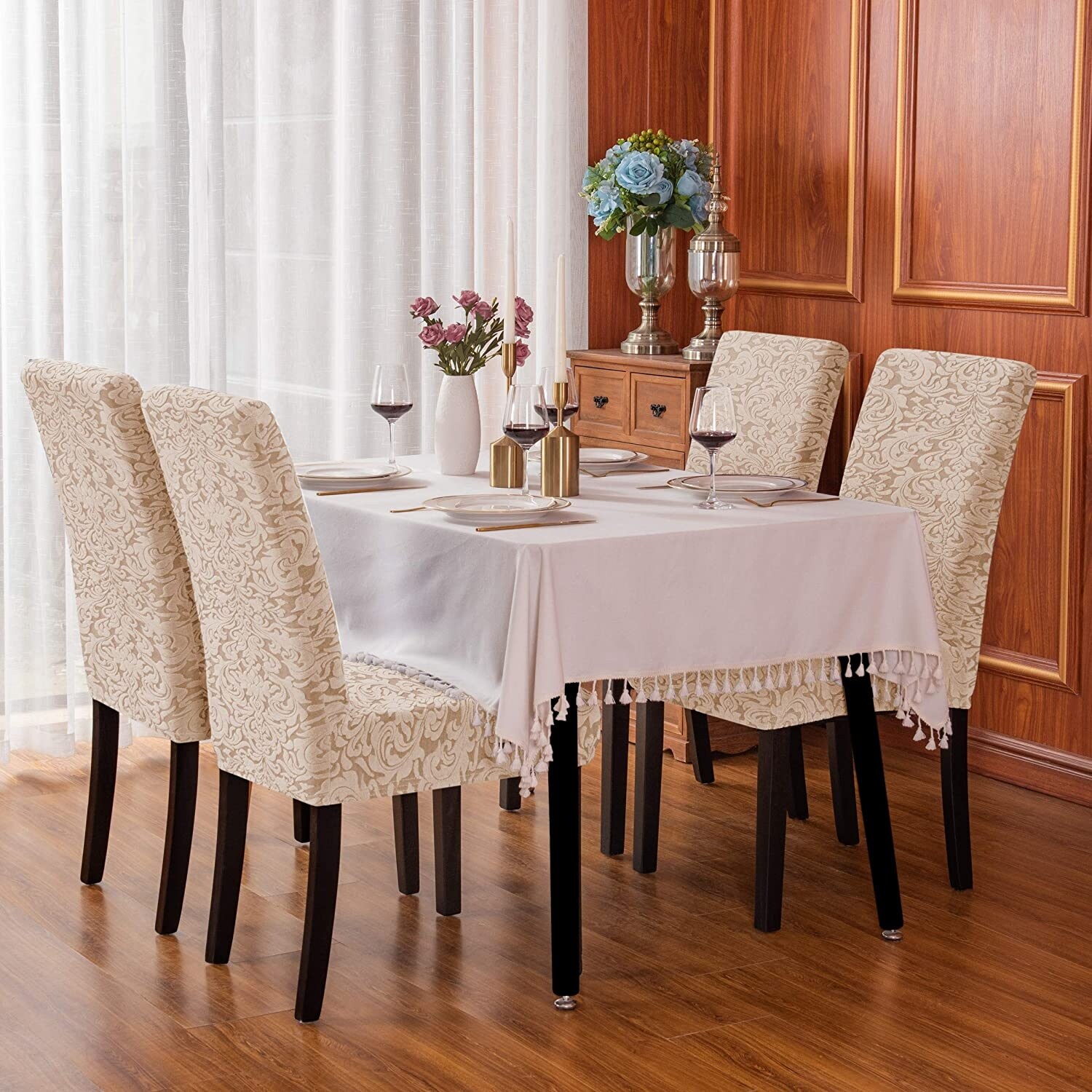 Spandex Stretch Dining Room Chair Cover Waterproof Jacquard Seat Covers 