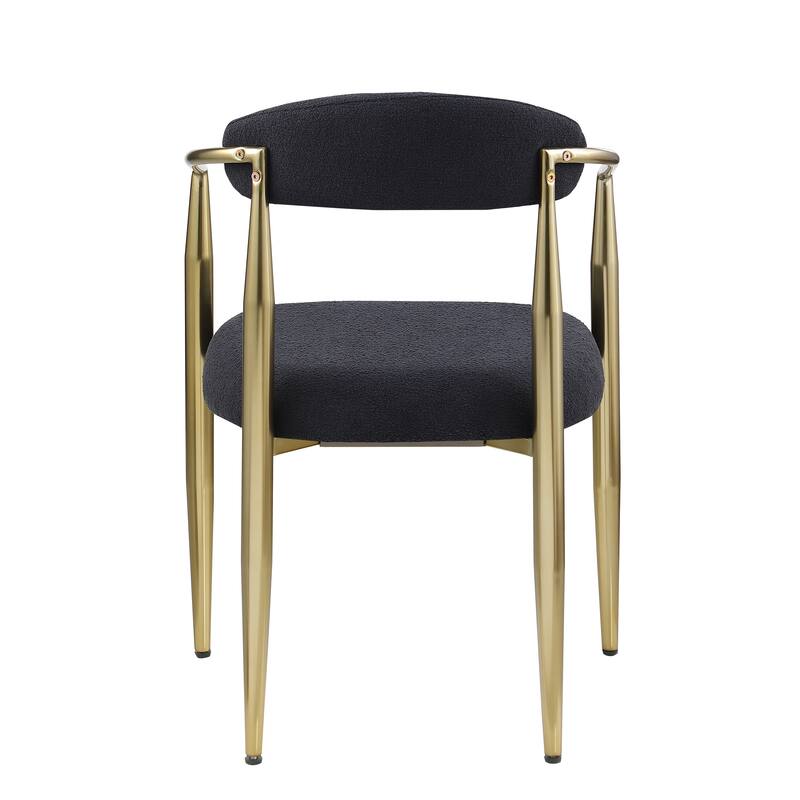 Dining Chairs Set of 2, Boucle Upholstered Dining Chairs with Armrest & Curved Backrest, Accent Chair with Metal Legs