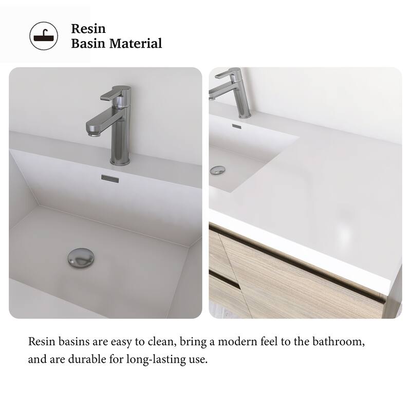 Modern Wall-Mounted Bathroom Vanity with White Solid Surface Top