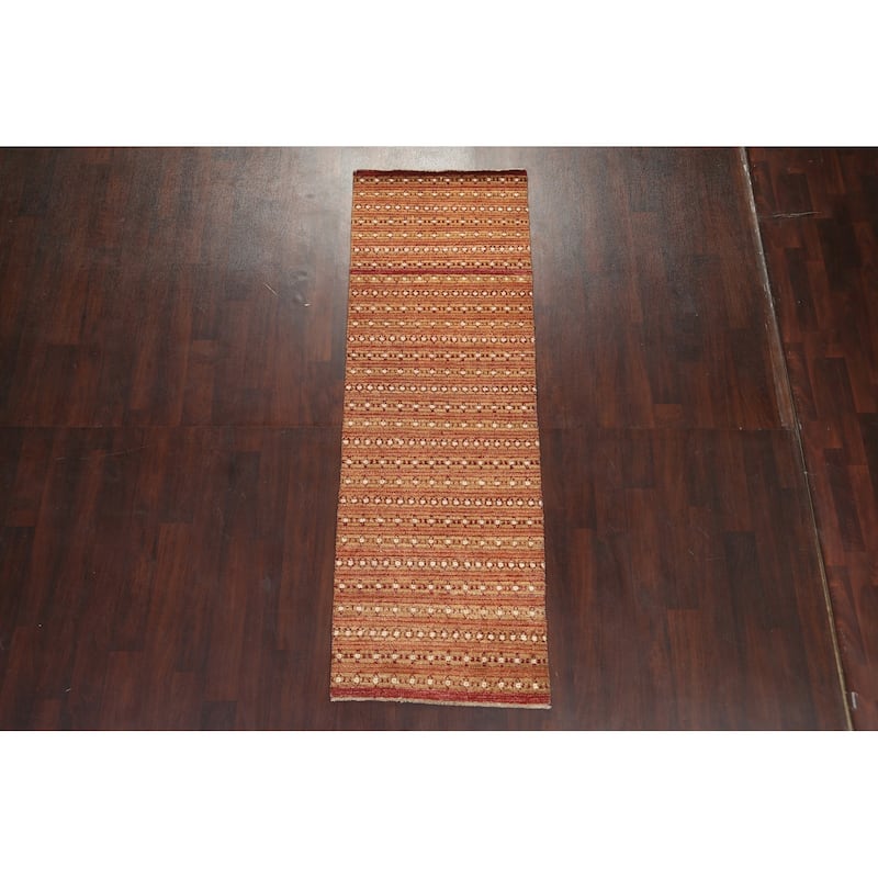 Striped Gabbeh Kashkoli Oriental Runner Rug Hand-knotted Wool Carpet - 2'9" x 8'1"