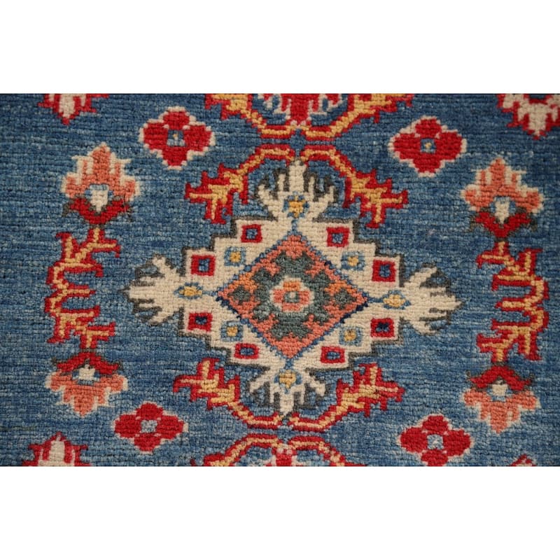 Blue Geometric Kazak Oriental Foyer Rug Handmade Wool Carpet - 2'1" x 2'10"
