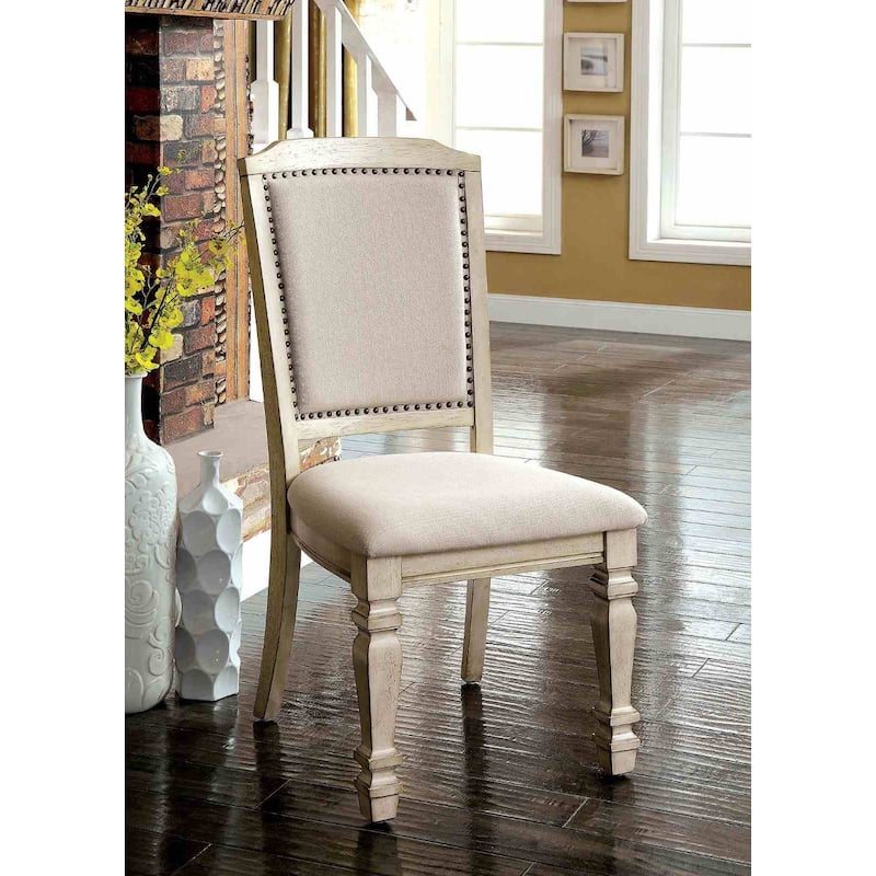 Transitional Antique White Finish Nailhead Side Chairs Set