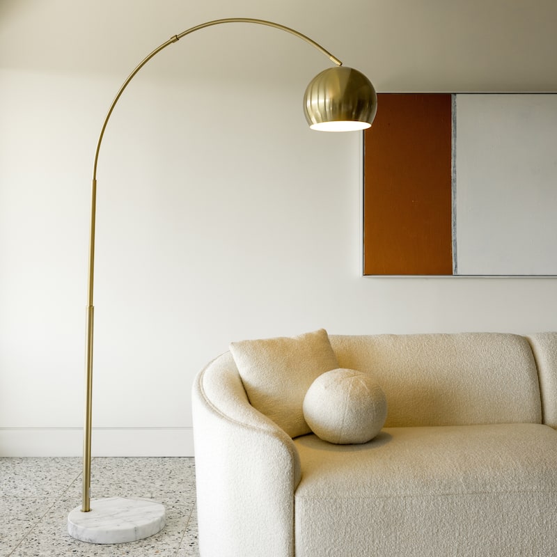 Brightech Olivia 75 in. Industrial Adjustable LED Arc Floor Lamp with Brass Metal Bowl Shade - Antique Brass