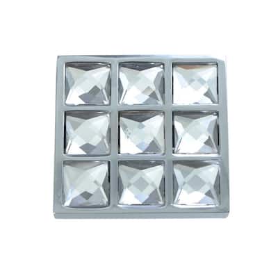 Utopia Alley Gleam Grid 9 Crystal Cabinet Ring Pull Knob - Vintage Cabinet Hardware with Hand Finished Polished Chrome, 1.5"