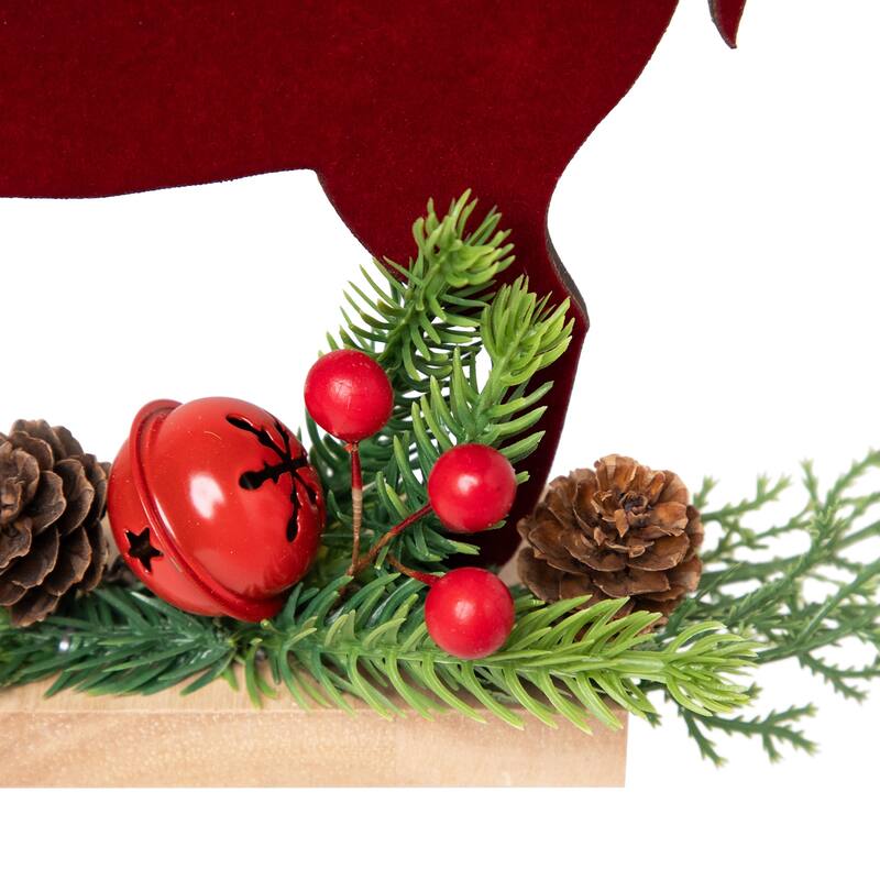 Deer and Jingle Bell Christmas Decoration - 8"- Red and Green