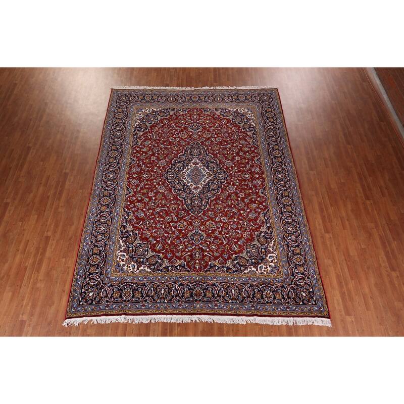 Traditional Red Kashan Turkish Rug Living Room Machine-Made Carpet - 9'7" x 12'7"