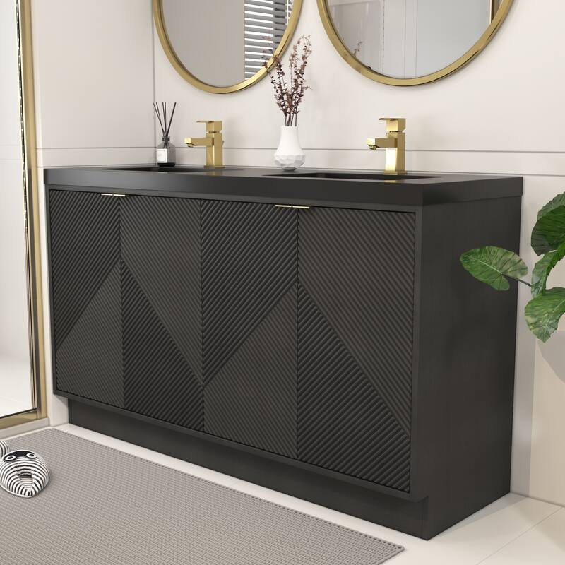 Milano 60" Freestanding Bathroom Vanity with Double Black Acrylic Sink