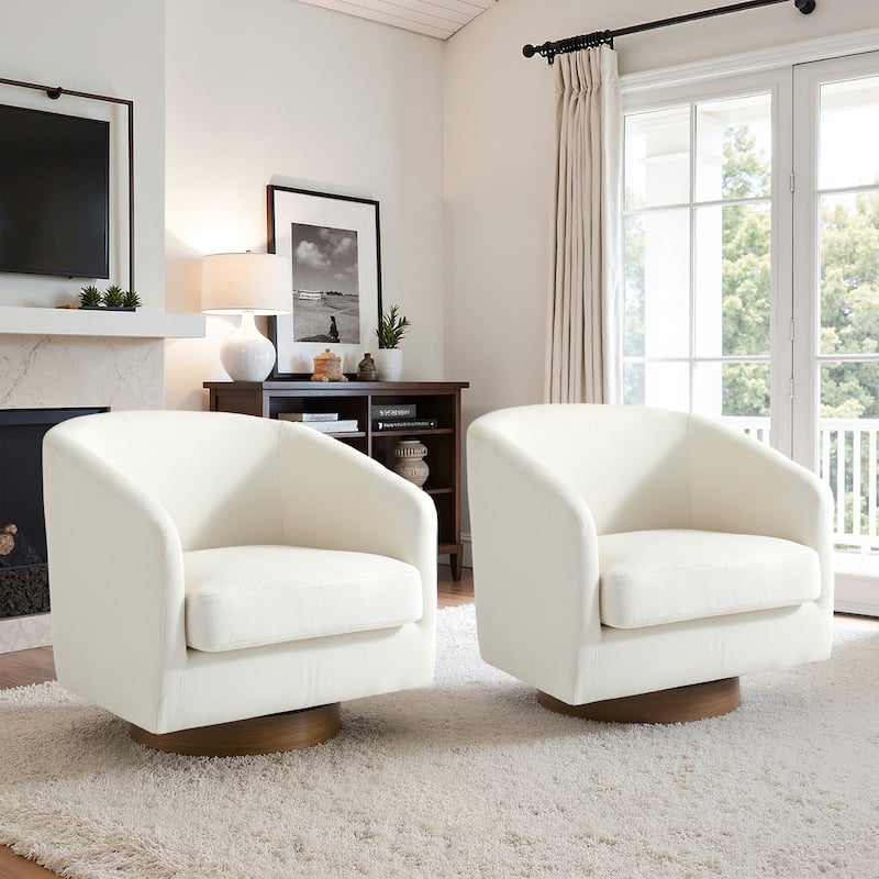2 Set Modern Wide Round Swivel Accent Barrel Chairs