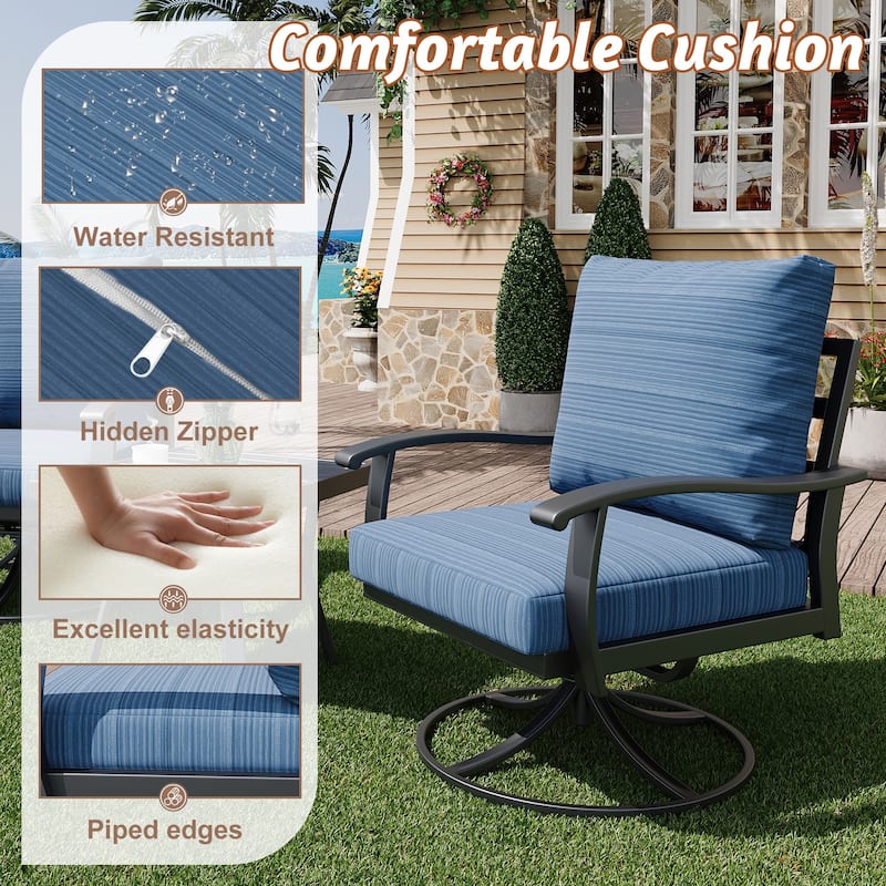 EROMMY Patio Set: 360° Swivel Rockers, Sofa, Ottomans & Table – Outdoor Conversation Set for Poolside, Garden & Deck