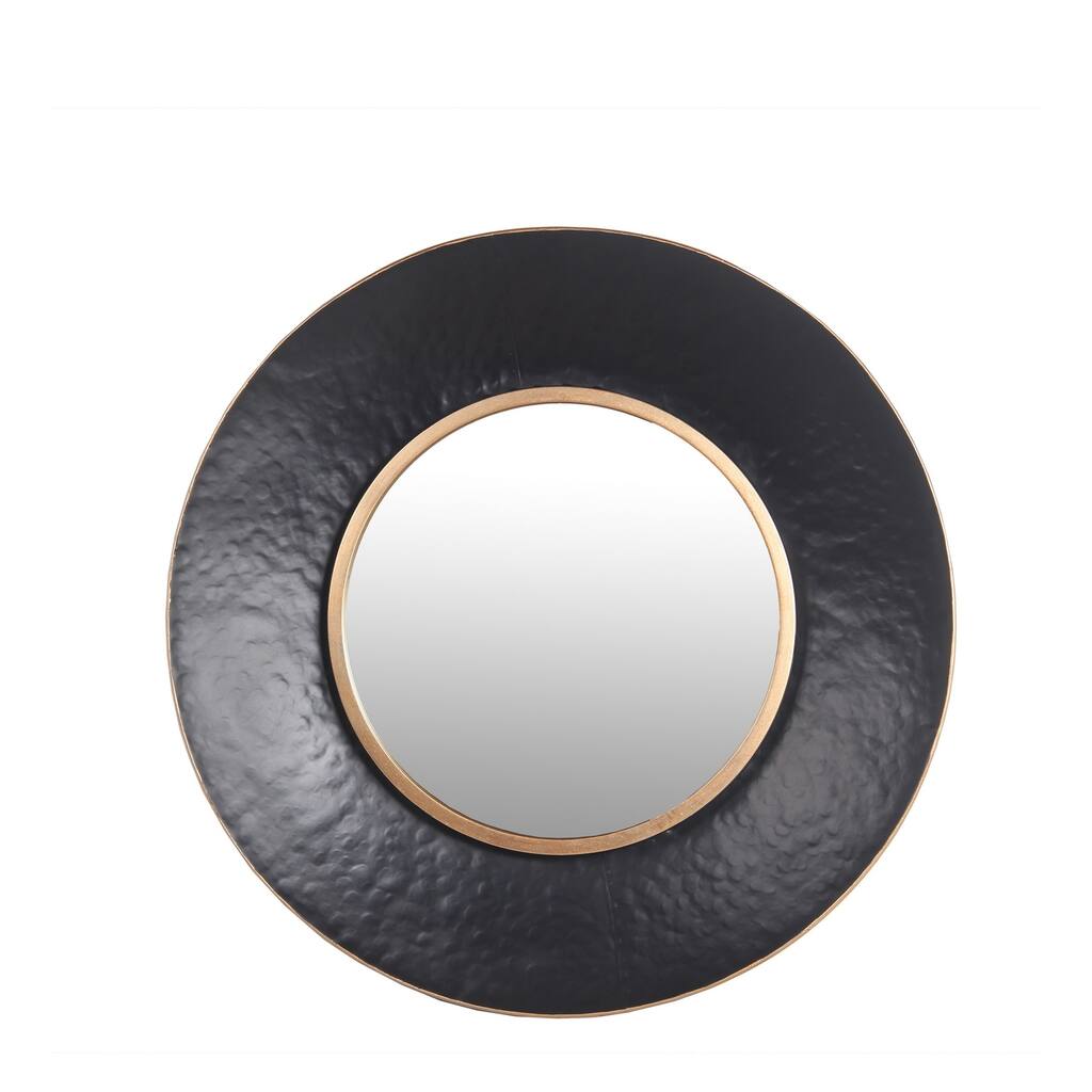 Dual Encased Metal Frame Round Wall Mirror, Medium, Black and Gold