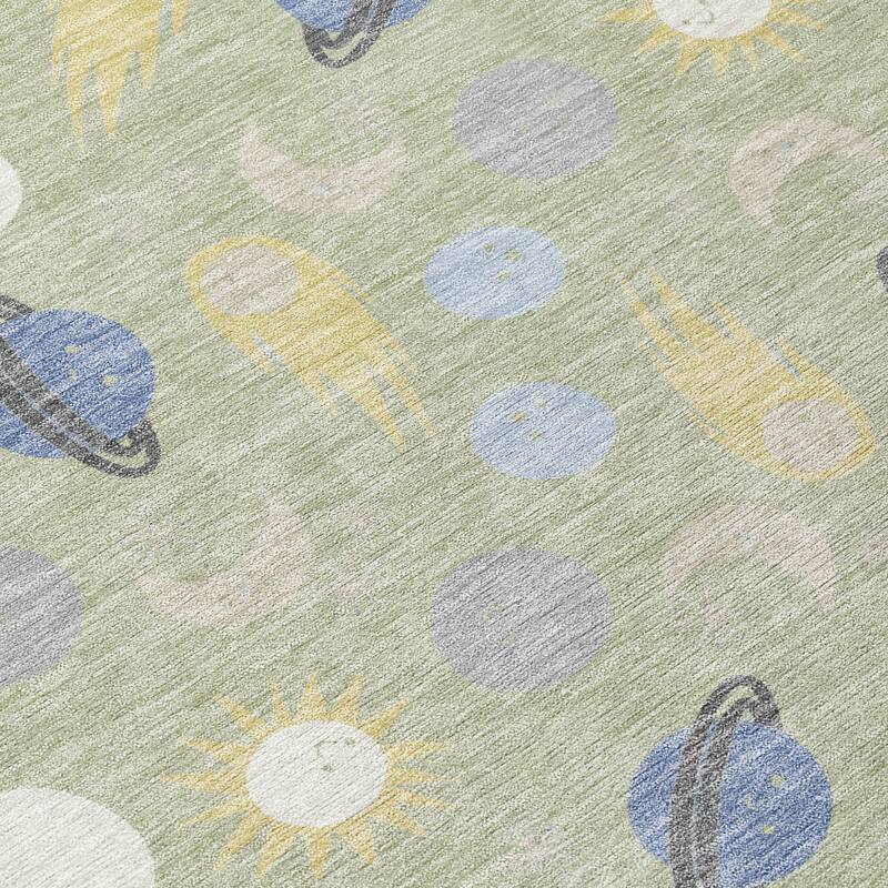 Machine Washable Indoor/ Outdoor Planets Comets Chantille Rug