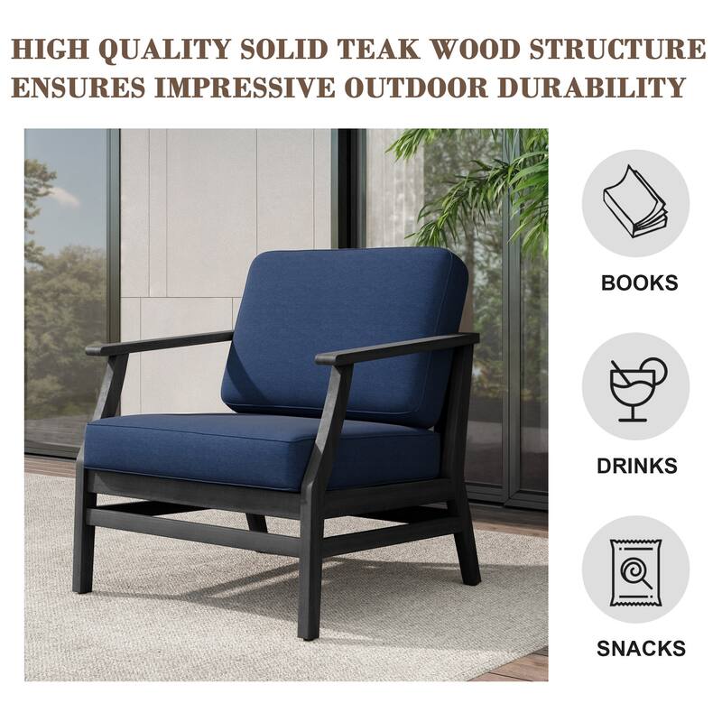 Teak Outdoor Patio Club Chairs Loveseat with Cushions