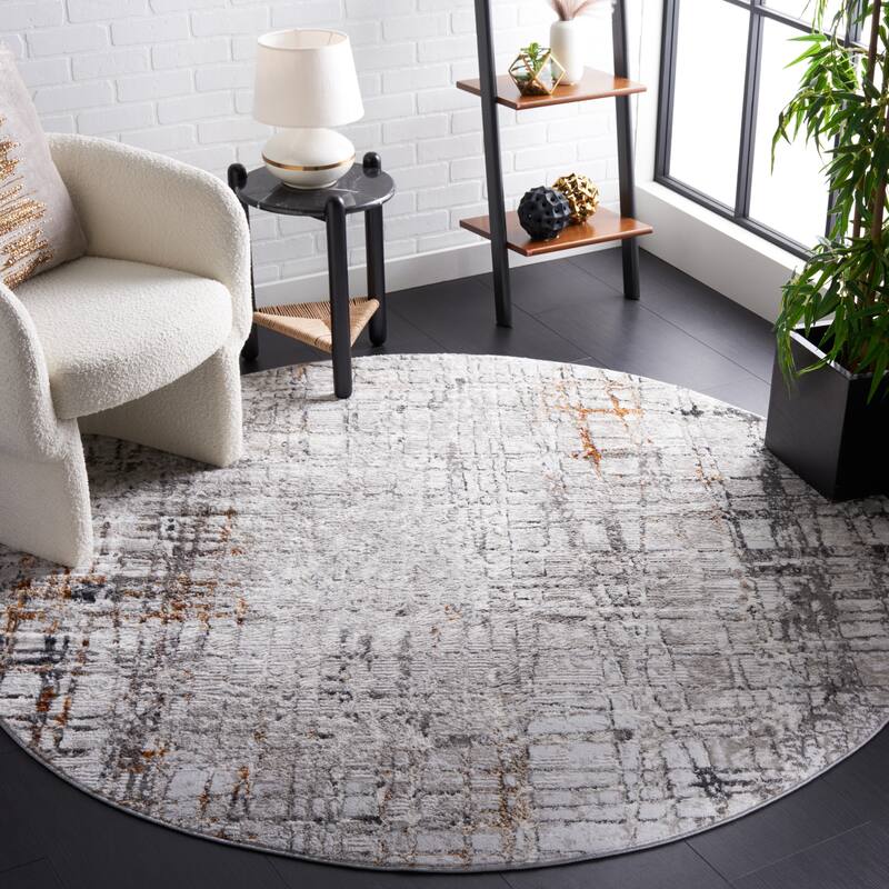SAFAVIEH Meadow Timmy Modern Abstract Rug - 6'7" Round - Light Grey/Dark Grey