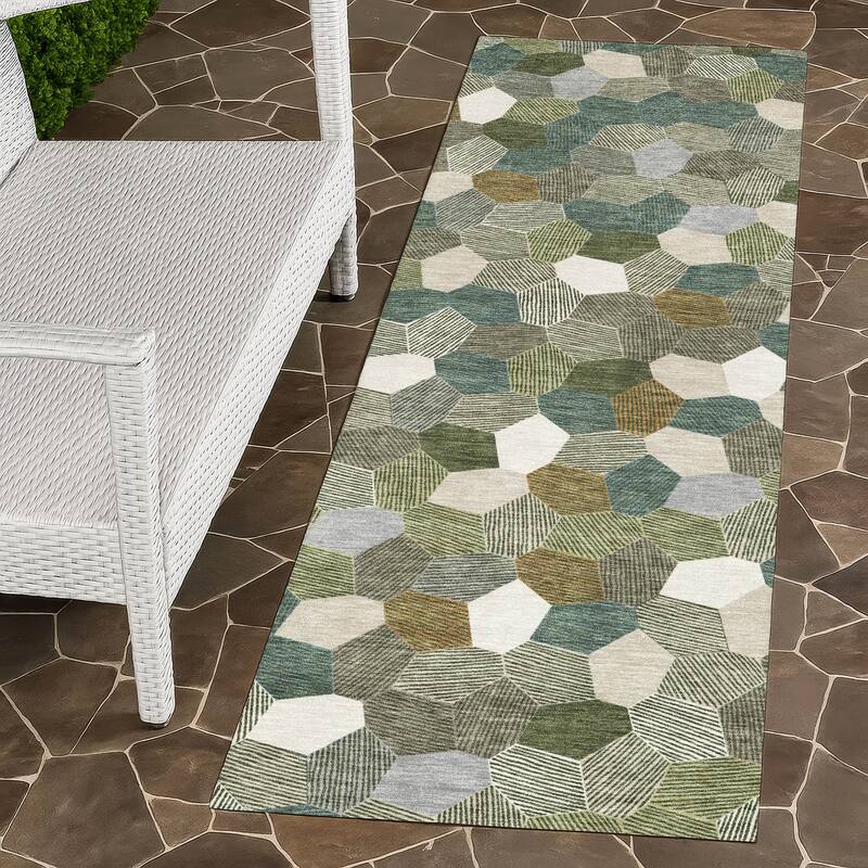 Machine Washable Indoor/ Outdoor Modern Loyd Chantille Rug - Olive - 2'3" x 7'6"