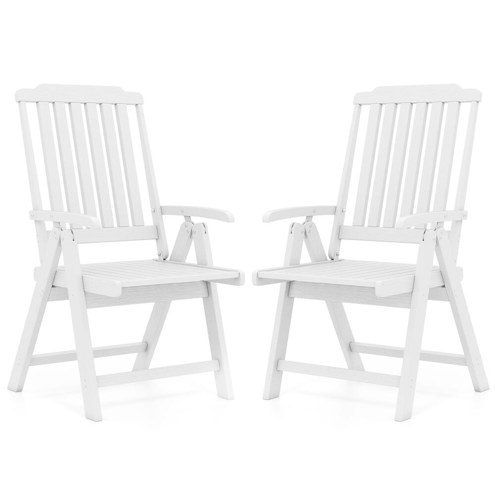 Gymax 2PCS Foldable Patio Chair w/Armrest Curved Back Slatted Seat for