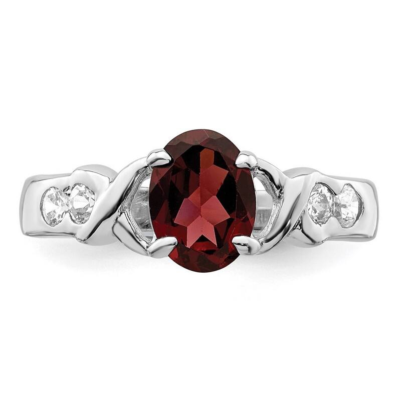 Curata 925 Sterling Silver Oval Polished Open back Garnet Ring
