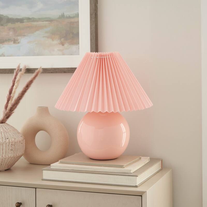 Nourison 13" Round Ceramic Table Lamp with Pleated Shade