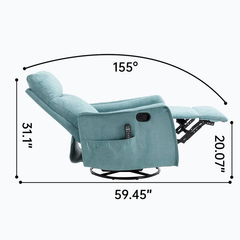 Manual Recliner Chair with Heat & Massage, Fabric Upholstered Glider Recliner, Swivel Recliner Chair with Side Pockets