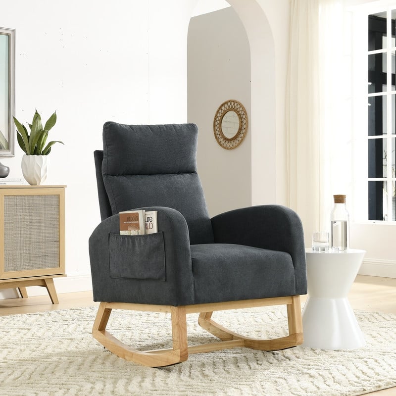Modern Tufted Accent Rocking Chair, Upholstered Nursery Glider Rocker with High Backrest for Baby and Kids - Dark Grey