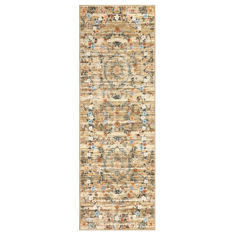 Modern Insect Botanical Pattern Area Rug Floral Print Rug Non-Slip Low Pile Soft Accent Carpet for Living Room Bedroom