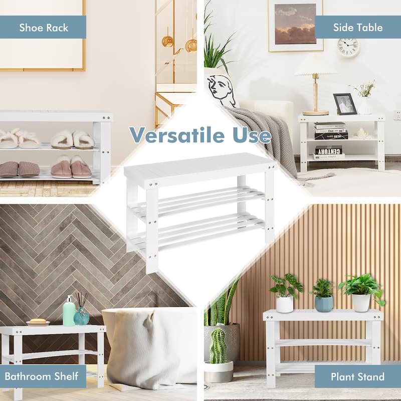 Costway Bamboo Shoe Rack Bench 3-Tier Storage Shelf Holder Home