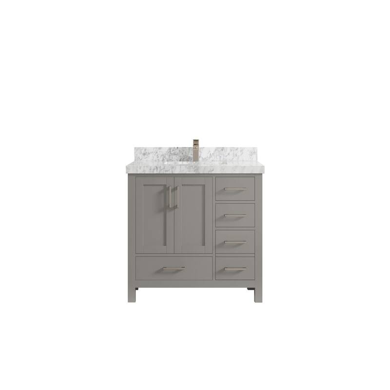 Willow Collections 36 in. W x 22 in. D Malibu Center Sink Left Bathroom Vanity with Countertop - 2" Carrara Marble - Elephant Skin Gray