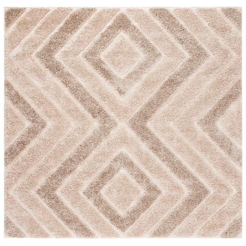 SAFAVIEH Memphis Shag Fieke 1.2 inch-thick Rug - 6'7" Square - Cream/Taupe