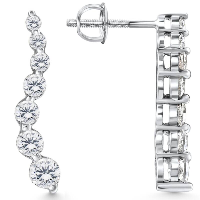 1ct Diamond Journey Earrings White Gold 1" Tall