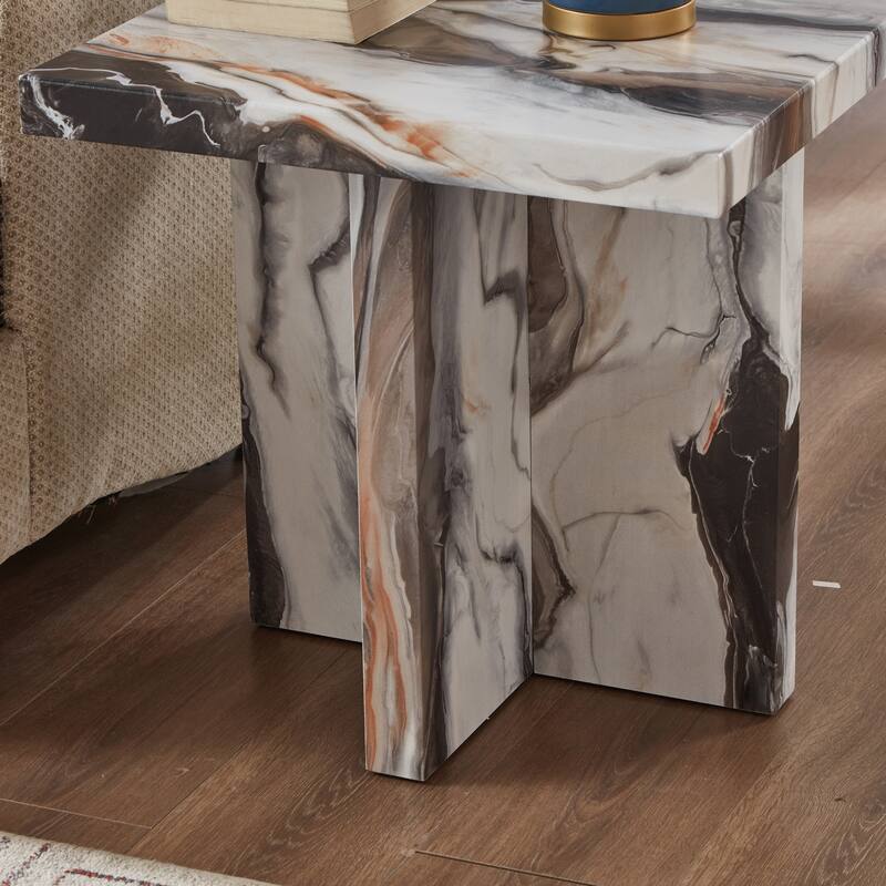 Roundhill Furniture Cavira 3-Piece Faux Marble Coffee Table Set