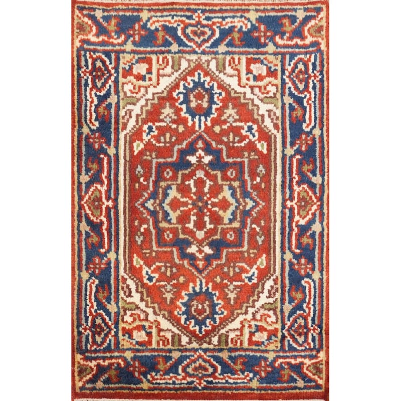 Hand Knotted Oriental 100% Wool Carpet Traditional Medallion Oranges & Rust Heriz (serapi) Area Rug - 3' 0'' X 2' 0''
