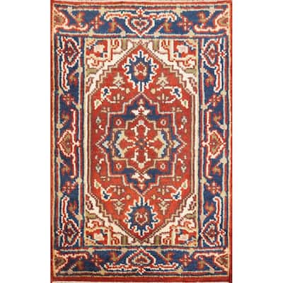 Hand Knotted Oriental 100% Wool Carpet Traditional Medallion Oranges & Rust Heriz (serapi) Area Rug - 3' 0'' X 2' 0''