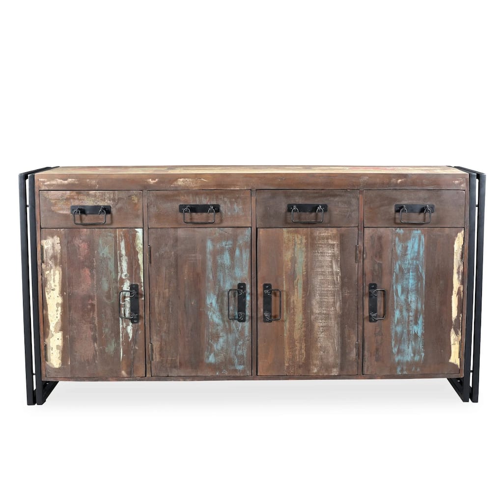 Handmade Old Reclaimed Wood and Iron 4-door 4-drawer Sideboard (India)