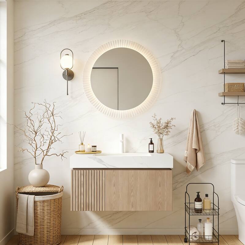 Floating Storage Bathroom Vanity with 1 Pre-drilled Faucet Hole - 36 - Light Brown