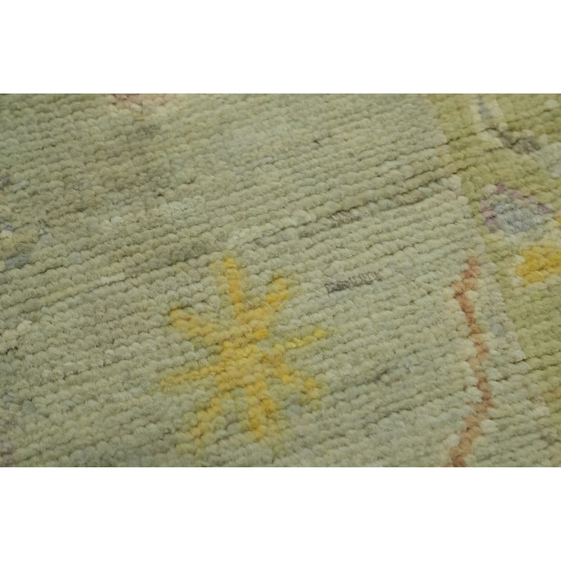 Vegetable Dye Wool Oushak Turkish Runner Rug, Floral Geometric - 11' 7'' X 3' 1''