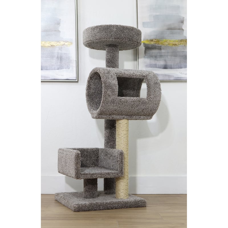 Compact Multi-Level Cat Climber with Soft Carpet Perches and Sturdy Sisal Rope Scratching Post for Playful Indoor Cats