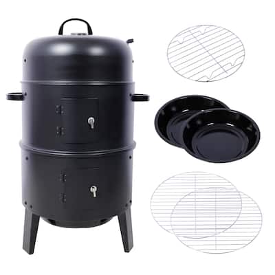 Charcoal Smoker Grill Wood Smoker Grills Outdoor Cooking 16 Inch Vertical Smoker Portable BBQ Grill for Camping, Black