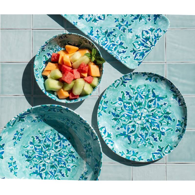 Abode Homewares Côte D'Azur Melamine Long Serving Tray - Teal - 17.8" x 7.5"