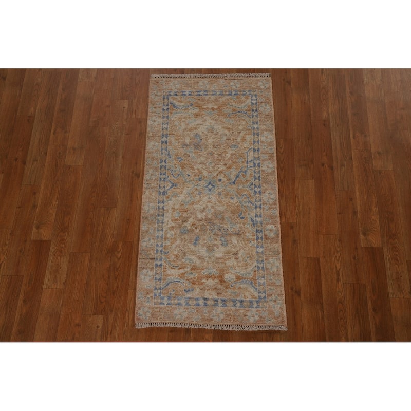 Vegetable Dye Oushak Turkish Oriental Wool Rug Handmade Foyer Carpet - 1'10" x 3'9"