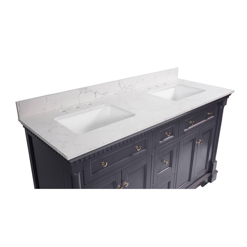 KitchenBathCollection Sydney 60" Double Bathroom Vanity with Engineered Marble Top