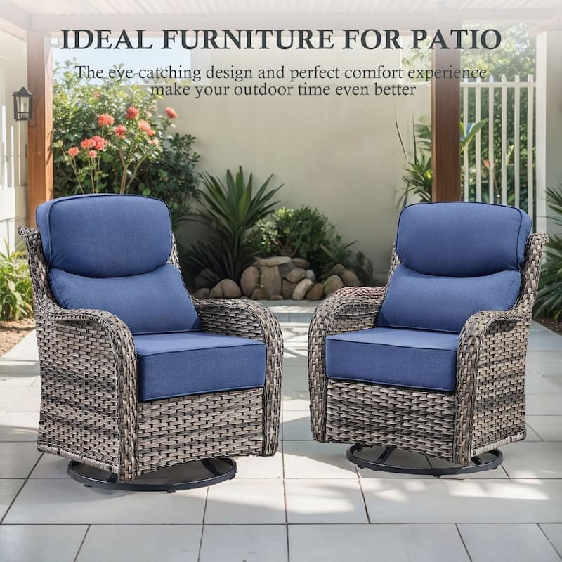 Arcadia 5-Piece Wicker Patio Set with 4 Swivel Glider Chairs and Square All-Iron Fire Pit