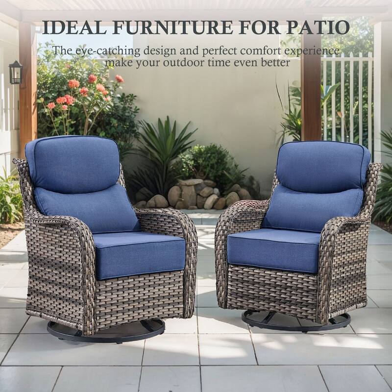 Meyreso 7-Piece Wicker Patio Conversation Set with Swivel Gliders and 6-Inch Thick Cushions