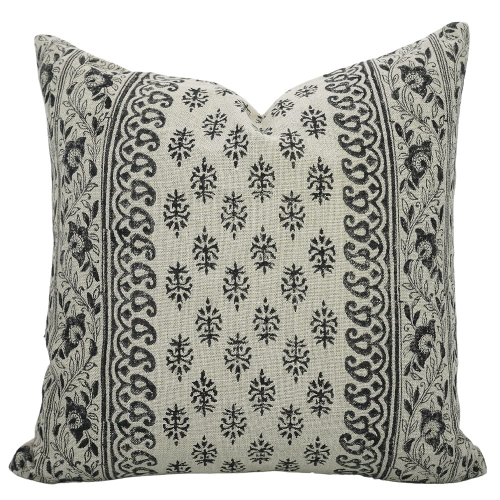 Fabdivine Linen Block Print Cushion Cover Cozy Boho Home Sofa Pillow, Flower Buta