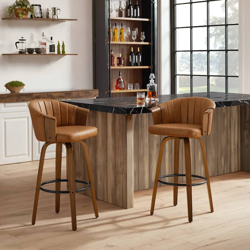 Art Leon Wood and Faux Leather Counter Height Barstool, Set of 2