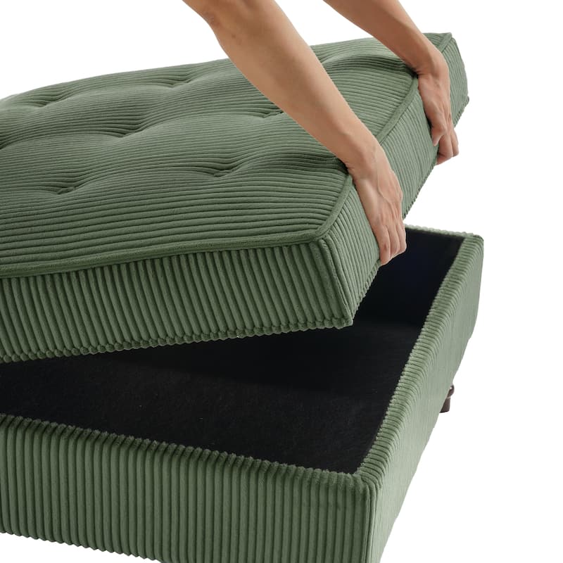 31.78" W Oversized Square Upholstered Storage Ottoman with Wooden Tray